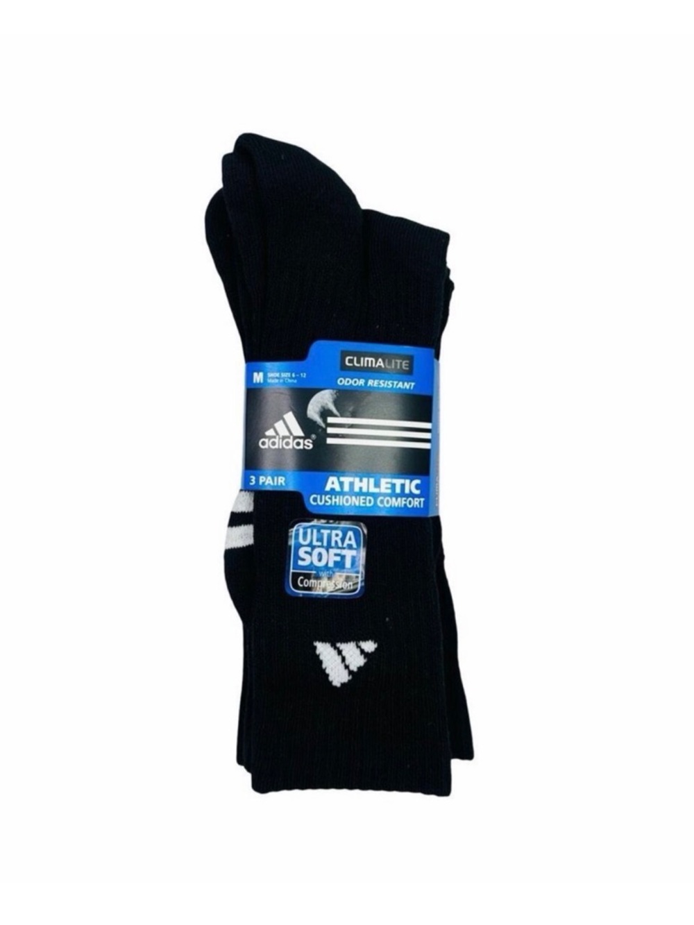 Adidas Climalite 3-Stripe Athletic Cushioned Comfort Socks - Medium - 3 Pack